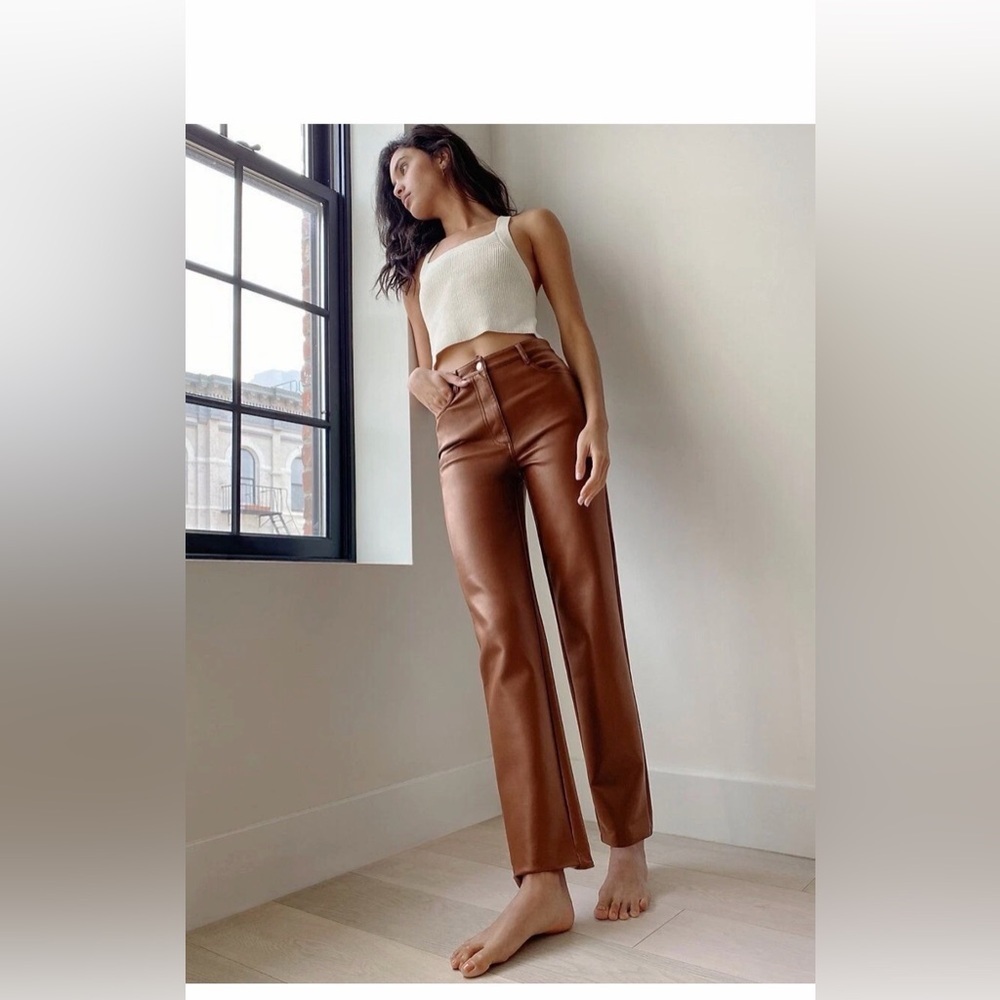 The Melina 
high-waisted Vegan Leather pants cognac brown SOLD OUT